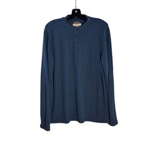 St. Johns Bay Mens L Blue Henley Shirt 60% Cotton 40% Recycled Polyester